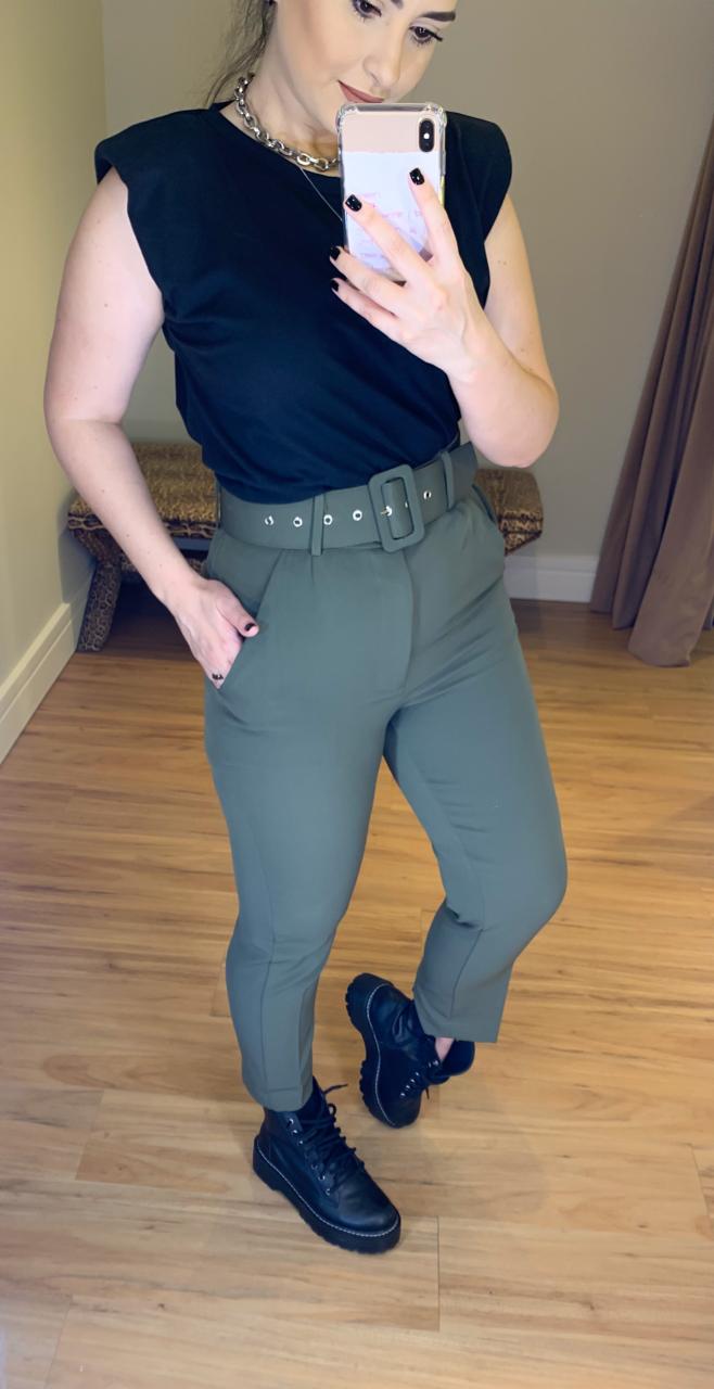 calça alfaiataria verde militar